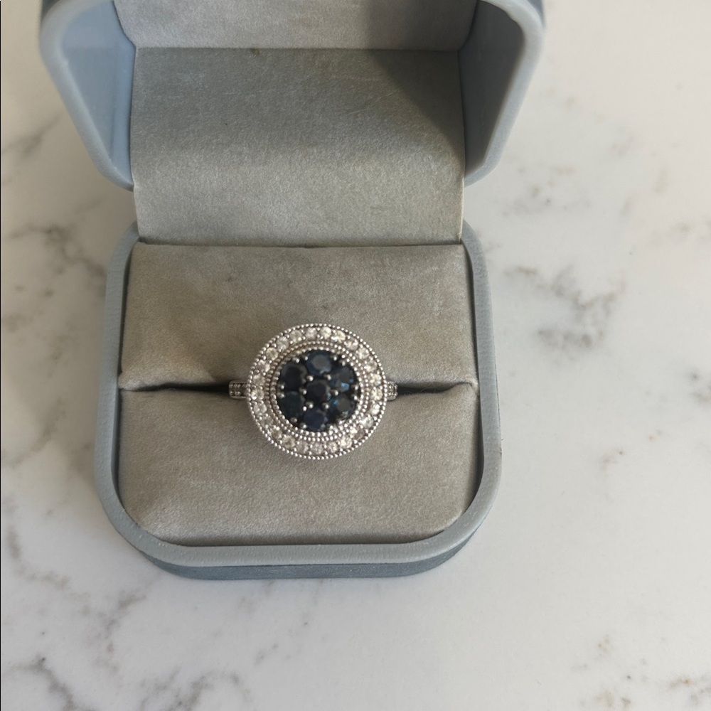 Elegant blue and white pave sapphire Ring